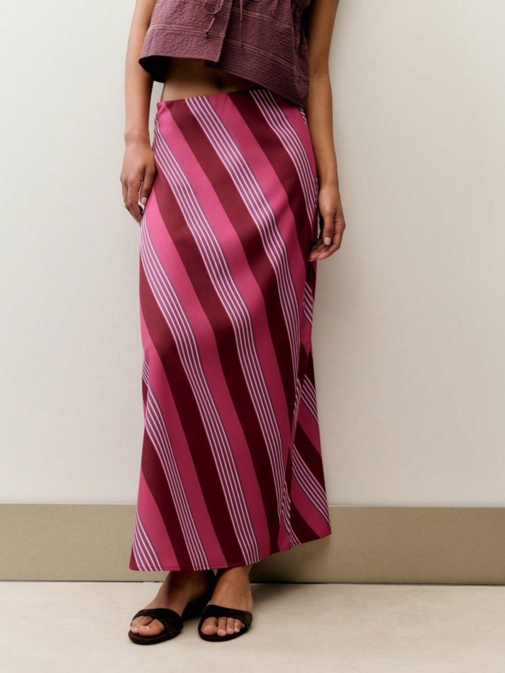 Multicolor Casual Women's Striped Maxi Skirt.